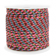 Cord&oacute;n trenzado trendy 2mm Dorado-rosa azul ne&oacute;n