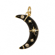 Metal TQ lat&oacute;n colgantes luna esmalte Dorado-negro