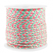 Cordón trenzado trendy 2mm Rosa neón-turquesa