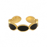 Anillos Acero Inox esmalte ovalado Negro-dorado