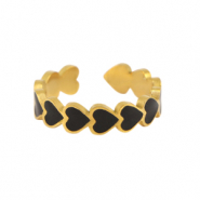Anillos Acero Inox esmalte corazón Negro-dorado