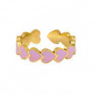 Anillos Acero Inox esmalte corazón Lila-dorado
