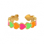 Anillos Acero Inox esmalte corazón Neón multicolor-dorado