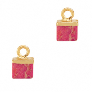 Colgantes de piedra natural cubo Rojo ex&oacute;tico-dorado