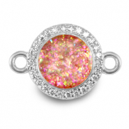 Metal TQ lat&oacute;n colgante / entrepieza 12mm esmalte Plateado-rosa peon&iacute;a