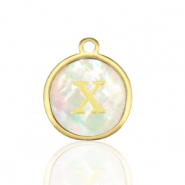 Colgantes Acero Inox 12mm concha letra X Blanco (color natural)-dorado