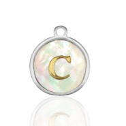 Colgantes Acero Inox 12mm concha letra C Blanco (color natural)-plateado