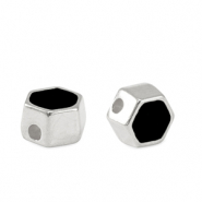 Abalorios met&aacute;licos DQ hex&aacute;gono Plata vieja-negro (sin n&iacute;quel)