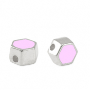 Abalorios met&aacute;licos DQ hex&aacute;gono Plata vieja-lila rosa (sin n&iacute;quel)