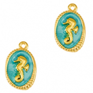 Colgantes met&aacute;licos DQ caballito de mar Dorado-azul turquesa (sin n&iacute;quel)