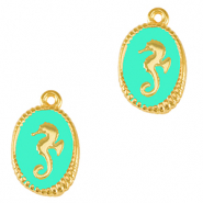 Colgantes met&aacute;licos DQ caballito de mar Dorado-azul veraman (sin n&iacute;quel)
