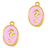 Colgantes met&aacute;licos DQ caballito de mar Dorado-lila rosa (sin n&iacute;quel)