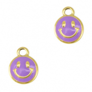 Colgantes Acero Inox smiley esmalte Dorado-púrpura