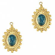 Colgantes Acero Inox ovalado con piedra natural Dorado-azul mármol