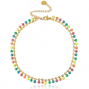 Pulseras tobillera Acero Inox eslab&oacute;n esmalte Dorado-multicolor