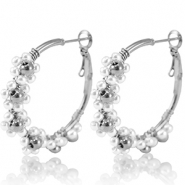 Pendientes Acero Inox criolla flor 35mm Plateado-blanco