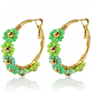 Pendientes Acero Inox criolla flor 35mm Dorado-verde