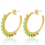 Pendientes Acero Inox criolla 30mm Dorado-verde ne&oacute;n