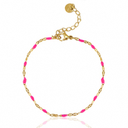Pulseras Acero inox Rosa fucsia neón-dorado