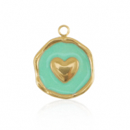 Colgantes Acero Inox corazón Dorado-azul turquesa