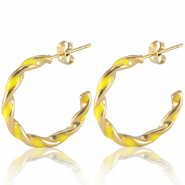 Pendientes Acero Inox Rosa ne&oacute;n-dorado