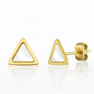 Pendientes Acero Inox tri&aacute;ngulo Dorado-blanco perla