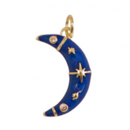 Metal TQ lat&oacute;n colgantes luna esmalte Dorado-azul