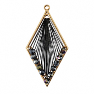 Colgantes tejidos con hilo macramé y abalorios faceteados rombo Dorado-negro metálico