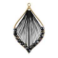 Colgantes tejidos con hilo macramé y abalorios faceteados gota Dorado-negro metálico
