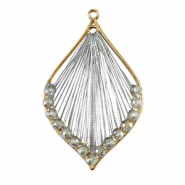 Colgantes tejidos con hilo macramé y abalorios faceteados gota Dorado-gris metálico