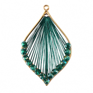 Colgantes tejidos con hilo macramé y abalorios faceteados gota Dorado-verde oscuro metálico