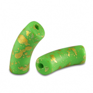 Abalorios acr&iacute;licos tubo mate Verde claro-dorado