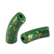 Abalorios acr&iacute;licos tubo brillante Verde oscuro-dorado