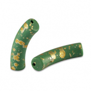 Abalorios acr&iacute;licos tubo mate Verde oscuro-dorado