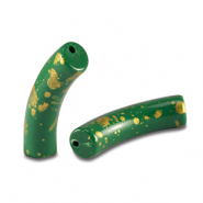 Abalorios acr&iacute;licos tubo brillante Verde oscuro-dorado
