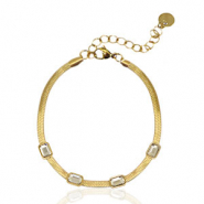 Pulseras Acero Inox de serpiente cristal Dorado-cristal