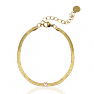 Pulseras Acero Inox de serpiente cristal Dorado-rosa