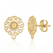 Fornituras Acero Inox pendientes 14mm flor con anilla Dorado