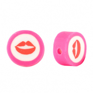 Abalorios de pol&iacute;meros kiss 10mm Rosa fucsia-blanco rojo