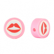 Abalorios de pol&iacute;meros kiss 10mm Rosa-blanco rojo
