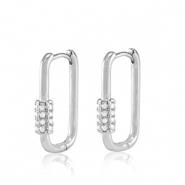 Metal TQ latón pendientes criolla zirconia óvalo Plateado