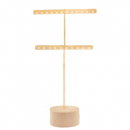 Expositor de Joyer&iacute;a para pendientes forma en T y base de madera Natural-dorado