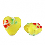 Abalorios de cristal pintados a mano corazón flor Amarillo-rojo