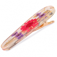 Accesorios pinza para pelo con flores secas Rojo púrpura-dorado