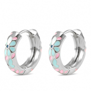 Metal TQ lat&oacute;n criolla esmalte flor Plateado-azul rosa
