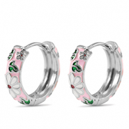 Metal TQ lat&oacute;n criolla esmalte flor Plateado-rosa blanco