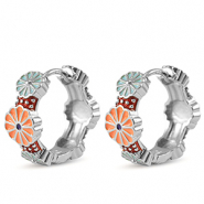 Metal TQ lat&oacute;n criolla esmalte flor Plateado-naranja azul