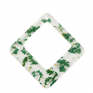 Colgantes de resina con flores secas rombo Verde-dorado