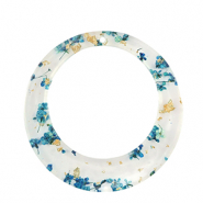 Colgantes de resina con flores secas 39mm Azul-dorado