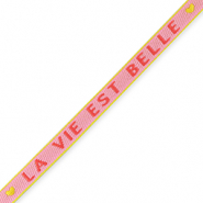 Cinta con texto "la vie est belle" Rosa claro-rojo amarena